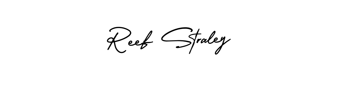 How to make Reef Straley name signature. Use AmerikaSignatureDemo-Regular style for creating short signs online. This is the latest handwritten sign. Reef Straley signature style 3 images and pictures png