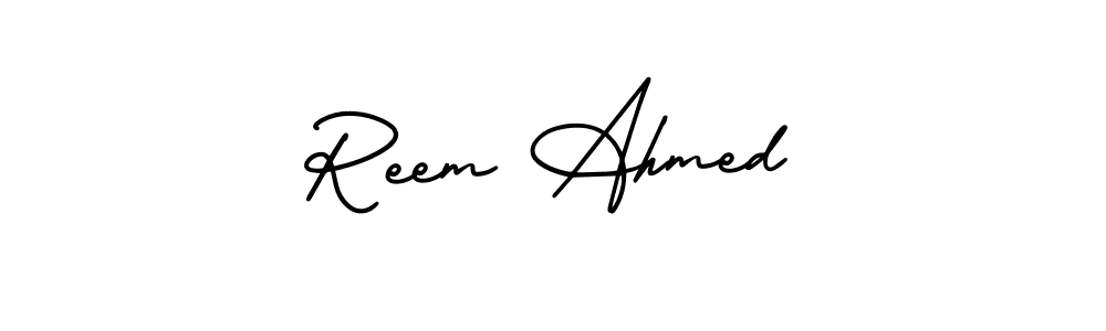 You should practise on your own different ways (AmerikaSignatureDemo-Regular) to write your name (Reem Ahmed) in signature. don't let someone else do it for you. Reem Ahmed signature style 3 images and pictures png