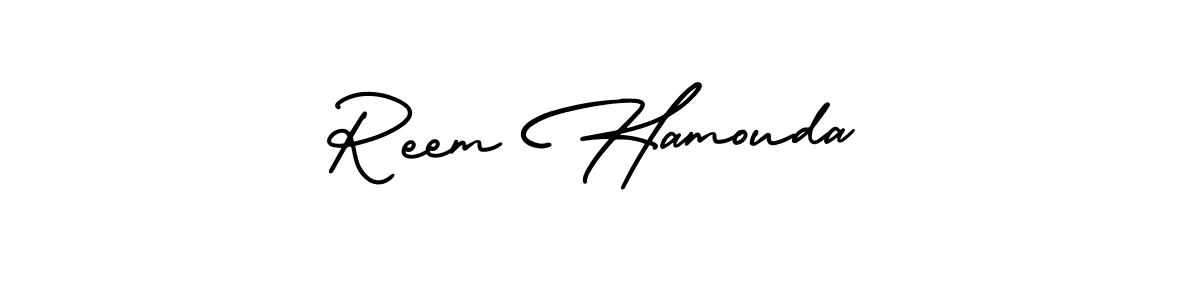 The best way (AmerikaSignatureDemo-Regular) to make a short signature is to pick only two or three words in your name. The name Reem Hamouda include a total of six letters. For converting this name. Reem Hamouda signature style 3 images and pictures png