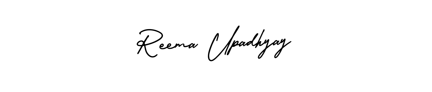 The best way (AmerikaSignatureDemo-Regular) to make a short signature is to pick only two or three words in your name. The name Reema Upadhyay include a total of six letters. For converting this name. Reema Upadhyay signature style 3 images and pictures png