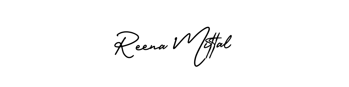You should practise on your own different ways (AmerikaSignatureDemo-Regular) to write your name (Reena Mittal) in signature. don't let someone else do it for you. Reena Mittal signature style 3 images and pictures png
