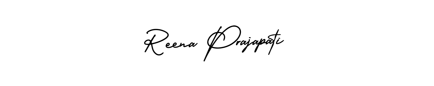 The best way (AmerikaSignatureDemo-Regular) to make a short signature is to pick only two or three words in your name. The name Reena Prajapati include a total of six letters. For converting this name. Reena Prajapati signature style 3 images and pictures png