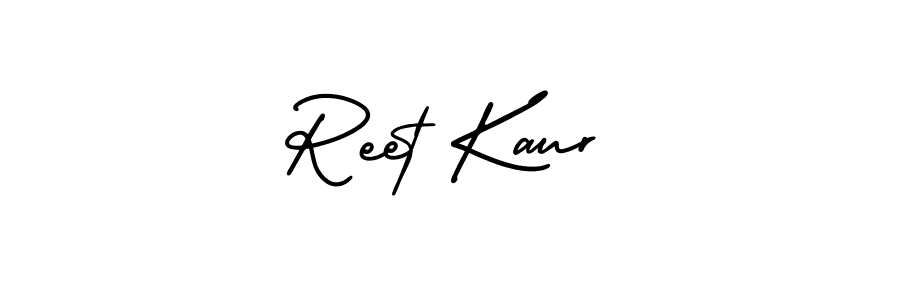 You should practise on your own different ways (AmerikaSignatureDemo-Regular) to write your name (Reet Kaur) in signature. don't let someone else do it for you. Reet Kaur signature style 3 images and pictures png