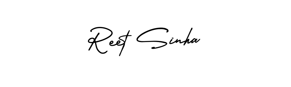 You should practise on your own different ways (AmerikaSignatureDemo-Regular) to write your name (Reet Sinha) in signature. don't let someone else do it for you. Reet Sinha signature style 3 images and pictures png