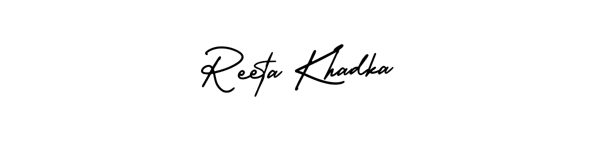 You should practise on your own different ways (AmerikaSignatureDemo-Regular) to write your name (Reeta Khadka) in signature. don't let someone else do it for you. Reeta Khadka signature style 3 images and pictures png