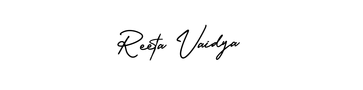 You should practise on your own different ways (AmerikaSignatureDemo-Regular) to write your name (Reeta Vaidya) in signature. don't let someone else do it for you. Reeta Vaidya signature style 3 images and pictures png