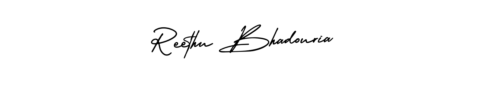 The best way (AmerikaSignatureDemo-Regular) to make a short signature is to pick only two or three words in your name. The name Reethu Bhadouria include a total of six letters. For converting this name. Reethu Bhadouria signature style 3 images and pictures png