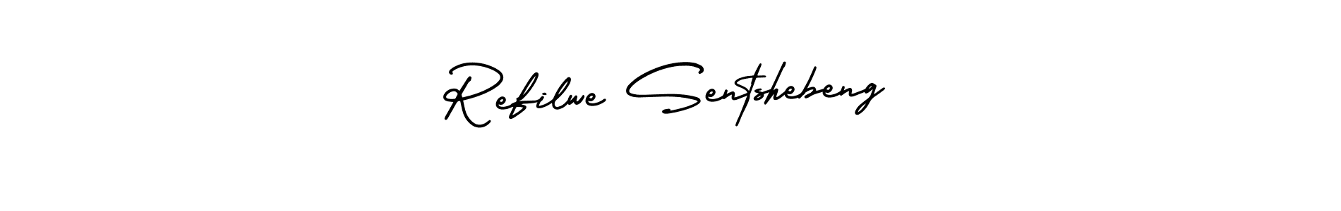 The best way (AmerikaSignatureDemo-Regular) to make a short signature is to pick only two or three words in your name. The name Refilwe Sentshebeng include a total of six letters. For converting this name. Refilwe Sentshebeng signature style 3 images and pictures png