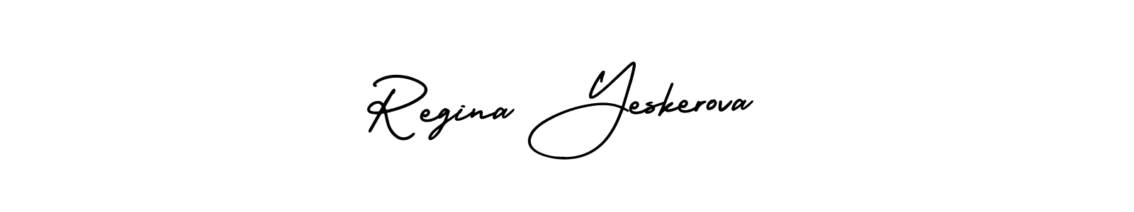 The best way (AmerikaSignatureDemo-Regular) to make a short signature is to pick only two or three words in your name. The name Regina Yeskerova include a total of six letters. For converting this name. Regina Yeskerova signature style 3 images and pictures png