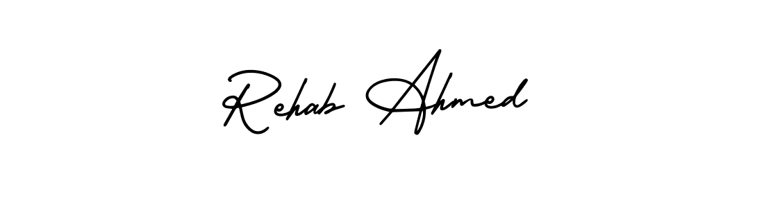 This is the best signature style for the Rehab Ahmed name. Also you like these signature font (AmerikaSignatureDemo-Regular). Mix name signature. Rehab Ahmed signature style 3 images and pictures png