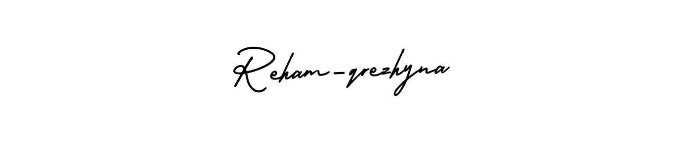 How to make Reham-qrezhyna signature? AmerikaSignatureDemo-Regular is a professional autograph style. Create handwritten signature for Reham-qrezhyna name. Reham-qrezhyna signature style 3 images and pictures png