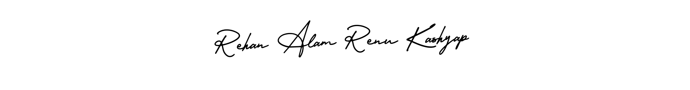 This is the best signature style for the Rehan Alam Renu Kashyap name. Also you like these signature font (AmerikaSignatureDemo-Regular). Mix name signature. Rehan Alam Renu Kashyap signature style 3 images and pictures png