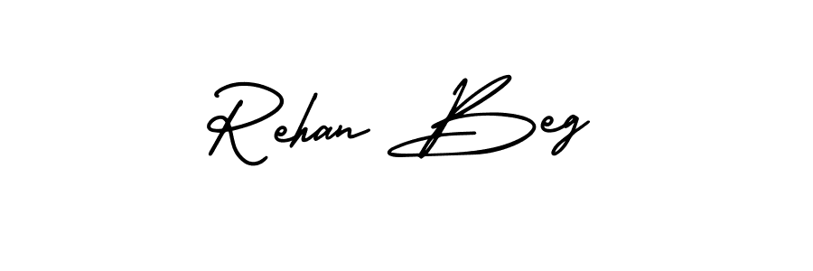 You should practise on your own different ways (AmerikaSignatureDemo-Regular) to write your name (Rehan Beg) in signature. don't let someone else do it for you. Rehan Beg signature style 3 images and pictures png