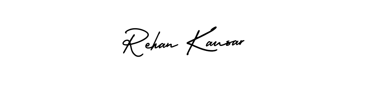 You should practise on your own different ways (AmerikaSignatureDemo-Regular) to write your name (Rehan Kausar) in signature. don't let someone else do it for you. Rehan Kausar signature style 3 images and pictures png