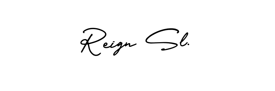 The best way (AmerikaSignatureDemo-Regular) to make a short signature is to pick only two or three words in your name. The name Reign Sl. include a total of six letters. For converting this name. Reign Sl. signature style 3 images and pictures png