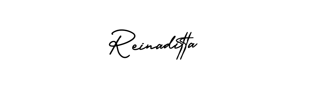 The best way (AmerikaSignatureDemo-Regular) to make a short signature is to pick only two or three words in your name. The name Reinaditta include a total of six letters. For converting this name. Reinaditta signature style 3 images and pictures png