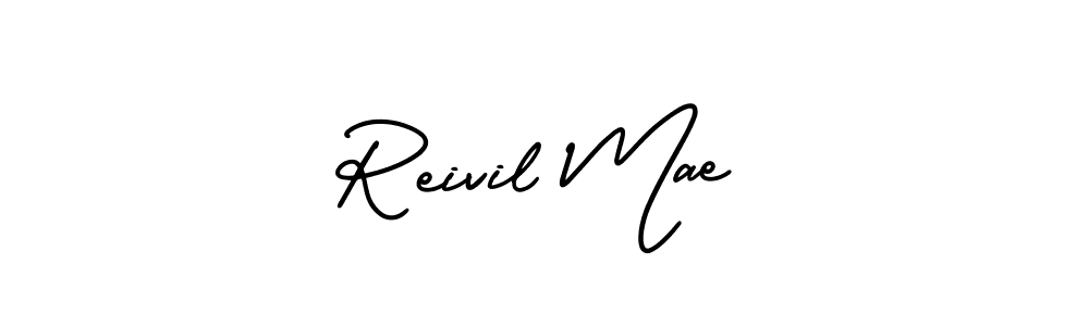 You should practise on your own different ways (AmerikaSignatureDemo-Regular) to write your name (Reivil Mae) in signature. don't let someone else do it for you. Reivil Mae signature style 3 images and pictures png