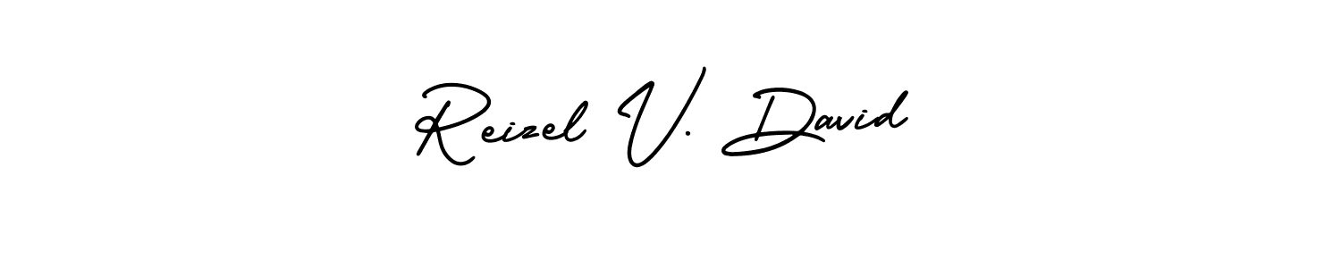 How to make Reizel V. David name signature. Use AmerikaSignatureDemo-Regular style for creating short signs online. This is the latest handwritten sign. Reizel V. David signature style 3 images and pictures png