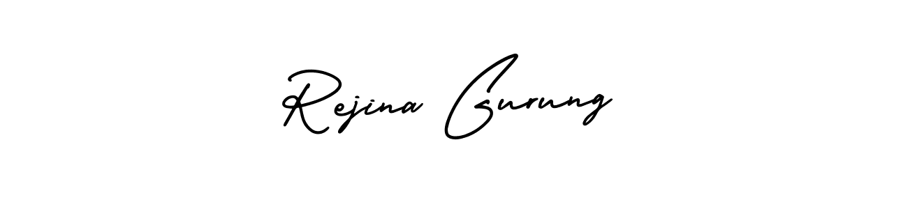 The best way (AmerikaSignatureDemo-Regular) to make a short signature is to pick only two or three words in your name. The name Rejina Gurung include a total of six letters. For converting this name. Rejina Gurung signature style 3 images and pictures png