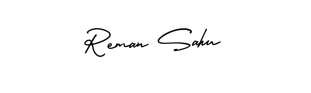 This is the best signature style for the Reman Sahu name. Also you like these signature font (AmerikaSignatureDemo-Regular). Mix name signature. Reman Sahu signature style 3 images and pictures png