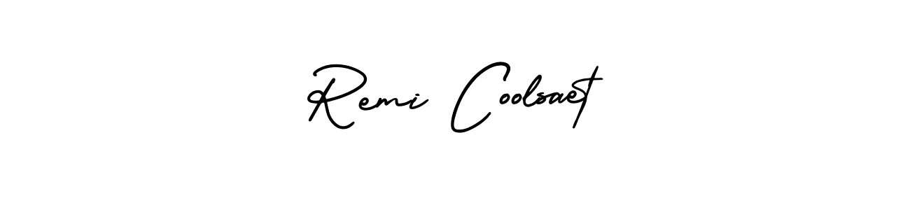 The best way (AmerikaSignatureDemo-Regular) to make a short signature is to pick only two or three words in your name. The name Remi Coolsaet include a total of six letters. For converting this name. Remi Coolsaet signature style 3 images and pictures png