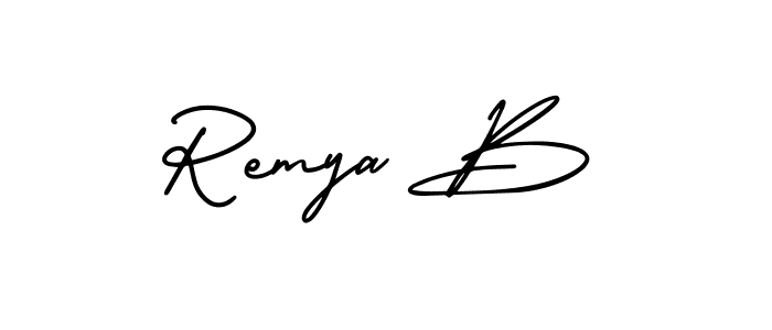 You should practise on your own different ways (AmerikaSignatureDemo-Regular) to write your name (Remya B) in signature. don't let someone else do it for you. Remya B signature style 3 images and pictures png