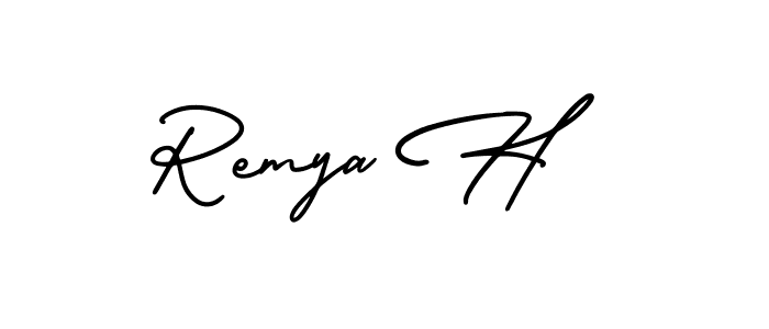 This is the best signature style for the Remya H name. Also you like these signature font (AmerikaSignatureDemo-Regular). Mix name signature. Remya H signature style 3 images and pictures png