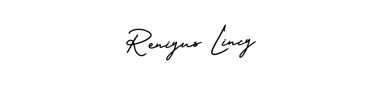 AmerikaSignatureDemo-Regular is a professional signature style that is perfect for those who want to add a touch of class to their signature. It is also a great choice for those who want to make their signature more unique. Get Reniyus Lincy name to fancy signature for free. Reniyus Lincy signature style 3 images and pictures png