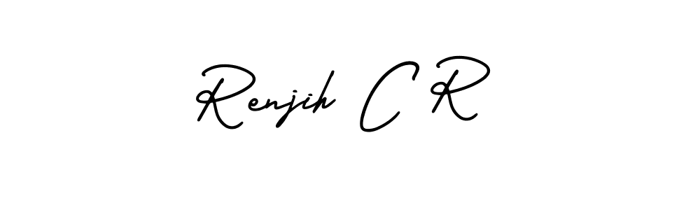 You should practise on your own different ways (AmerikaSignatureDemo-Regular) to write your name (Renjih C R) in signature. don't let someone else do it for you. Renjih C R signature style 3 images and pictures png