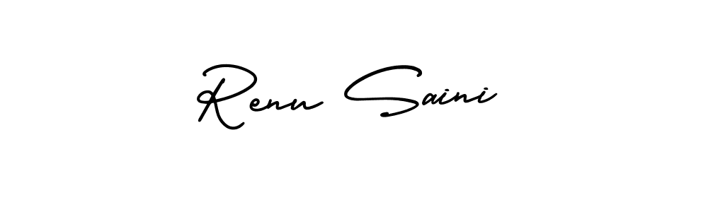 This is the best signature style for the Renu Saini name. Also you like these signature font (AmerikaSignatureDemo-Regular). Mix name signature. Renu Saini signature style 3 images and pictures png