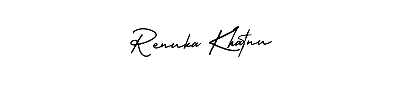 The best way (AmerikaSignatureDemo-Regular) to make a short signature is to pick only two or three words in your name. The name Renuka Khatnu include a total of six letters. For converting this name. Renuka Khatnu signature style 3 images and pictures png