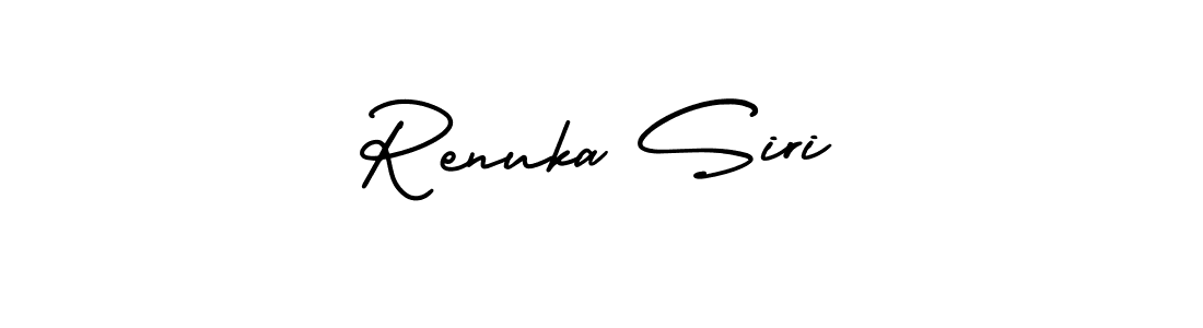 You should practise on your own different ways (AmerikaSignatureDemo-Regular) to write your name (Renuka Siri) in signature. don't let someone else do it for you. Renuka Siri signature style 3 images and pictures png