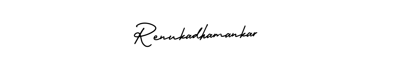 AmerikaSignatureDemo-Regular is a professional signature style that is perfect for those who want to add a touch of class to their signature. It is also a great choice for those who want to make their signature more unique. Get Renukadhamankar name to fancy signature for free. Renukadhamankar signature style 3 images and pictures png