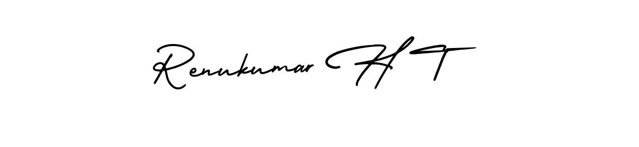 You should practise on your own different ways (AmerikaSignatureDemo-Regular) to write your name (Renukumar H T) in signature. don't let someone else do it for you. Renukumar H T signature style 3 images and pictures png