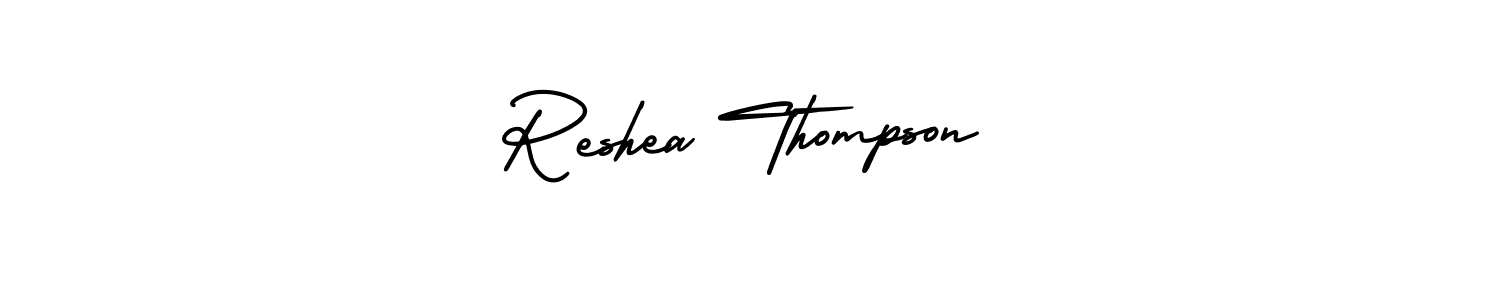 You should practise on your own different ways (AmerikaSignatureDemo-Regular) to write your name (Reshea Thompson) in signature. don't let someone else do it for you. Reshea Thompson signature style 3 images and pictures png