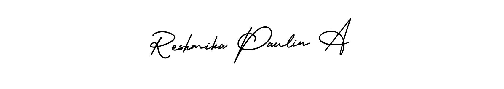 if you are searching for the best signature style for your name Reshmika Paulin A. so please give up your signature search. here we have designed multiple signature styles  using AmerikaSignatureDemo-Regular. Reshmika Paulin A signature style 3 images and pictures png