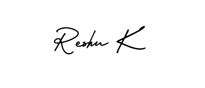 AmerikaSignatureDemo-Regular is a professional signature style that is perfect for those who want to add a touch of class to their signature. It is also a great choice for those who want to make their signature more unique. Get Reshu K name to fancy signature for free. Reshu K signature style 3 images and pictures png