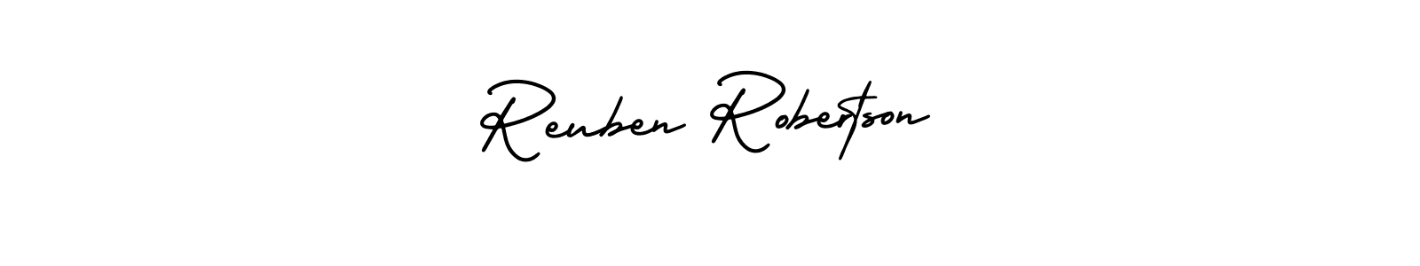 You should practise on your own different ways (AmerikaSignatureDemo-Regular) to write your name (Reuben Robertson) in signature. don't let someone else do it for you. Reuben Robertson signature style 3 images and pictures png