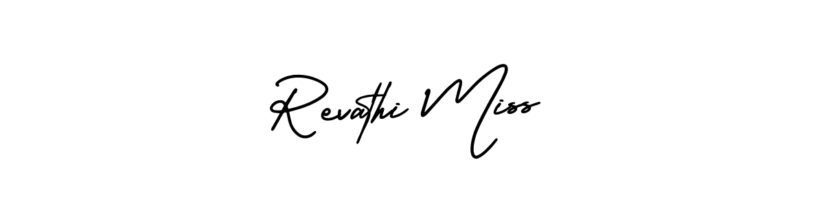 You should practise on your own different ways (AmerikaSignatureDemo-Regular) to write your name (Revathi Miss) in signature. don't let someone else do it for you. Revathi Miss signature style 3 images and pictures png
