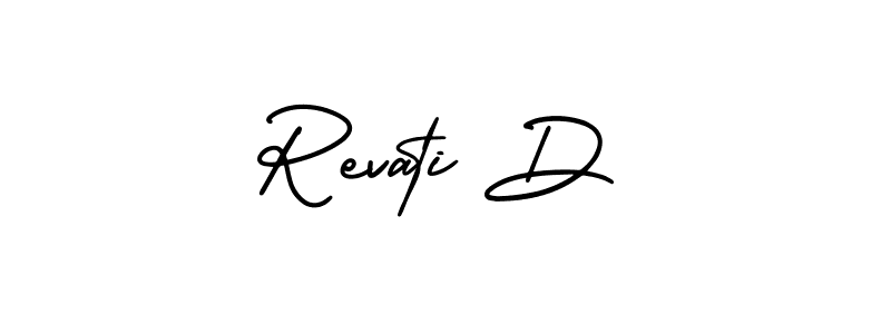 The best way (AmerikaSignatureDemo-Regular) to make a short signature is to pick only two or three words in your name. The name Revati D include a total of six letters. For converting this name. Revati D signature style 3 images and pictures png