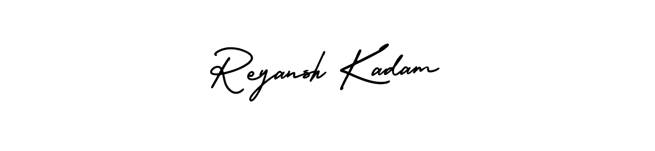 You should practise on your own different ways (AmerikaSignatureDemo-Regular) to write your name (Reyansh Kadam) in signature. don't let someone else do it for you. Reyansh Kadam signature style 3 images and pictures png