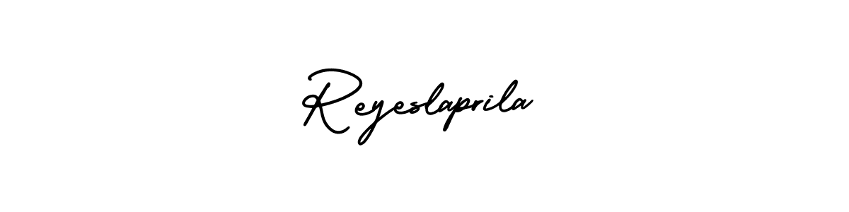 You should practise on your own different ways (AmerikaSignatureDemo-Regular) to write your name (Reyeslaprila) in signature. don't let someone else do it for you. Reyeslaprila signature style 3 images and pictures png