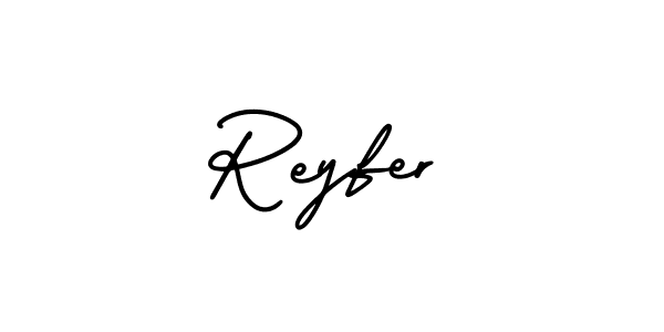 The best way (AmerikaSignatureDemo-Regular) to make a short signature is to pick only two or three words in your name. The name Reyfer include a total of six letters. For converting this name. Reyfer signature style 3 images and pictures png