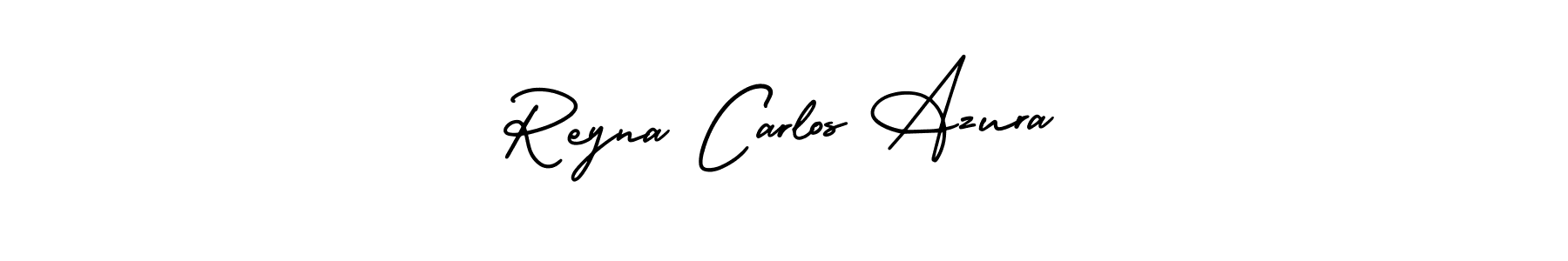 You should practise on your own different ways (AmerikaSignatureDemo-Regular) to write your name (Reyna Carlos Azura) in signature. don't let someone else do it for you. Reyna Carlos Azura signature style 3 images and pictures png