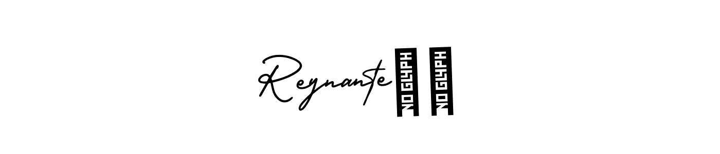 You should practise on your own different ways (AmerikaSignatureDemo-Regular) to write your name (Reynante❣️) in signature. don't let someone else do it for you. Reynante❣️ signature style 3 images and pictures png