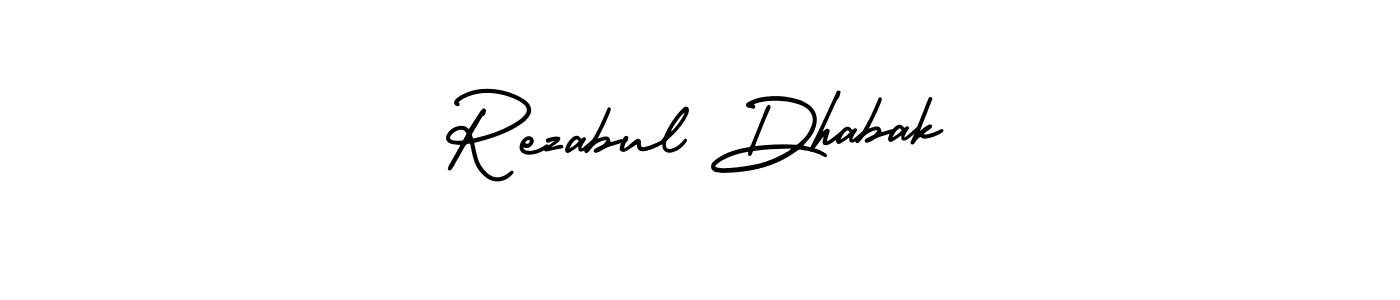 You should practise on your own different ways (AmerikaSignatureDemo-Regular) to write your name (Rezabul Dhabak) in signature. don't let someone else do it for you. Rezabul Dhabak signature style 3 images and pictures png
