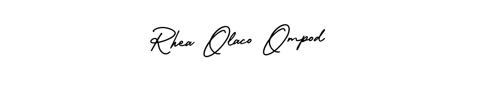 The best way (AmerikaSignatureDemo-Regular) to make a short signature is to pick only two or three words in your name. The name Rhea Olaco Ompod include a total of six letters. For converting this name. Rhea Olaco Ompod signature style 3 images and pictures png