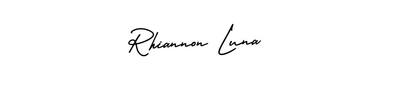 The best way (AmerikaSignatureDemo-Regular) to make a short signature is to pick only two or three words in your name. The name Rhiannon Luna include a total of six letters. For converting this name. Rhiannon Luna signature style 3 images and pictures png