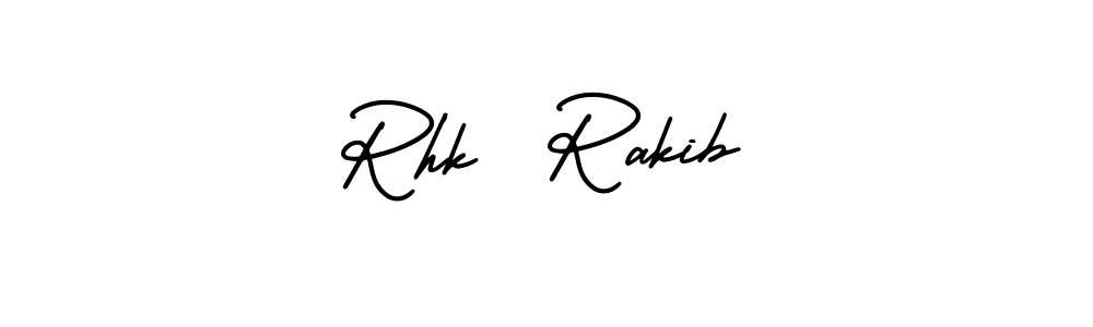 The best way (AmerikaSignatureDemo-Regular) to make a short signature is to pick only two or three words in your name. The name Rhk  Rakib include a total of six letters. For converting this name. Rhk  Rakib signature style 3 images and pictures png