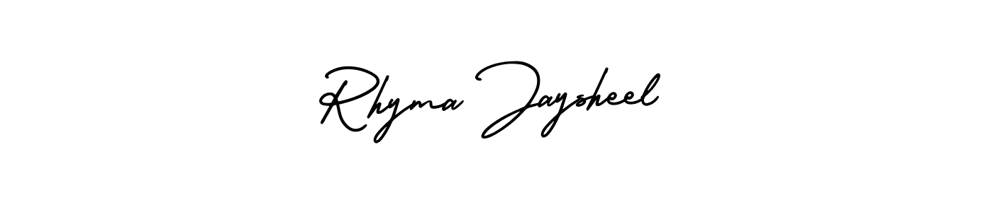 The best way (AmerikaSignatureDemo-Regular) to make a short signature is to pick only two or three words in your name. The name Rhyma Jaysheel include a total of six letters. For converting this name. Rhyma Jaysheel signature style 3 images and pictures png